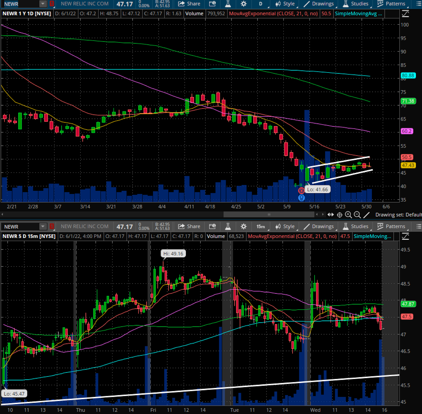 NEWR 30 minute and daily chart