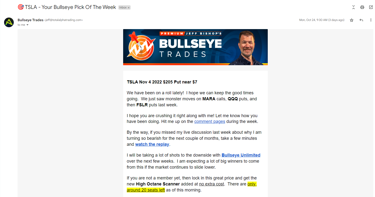 Bullseye trades email