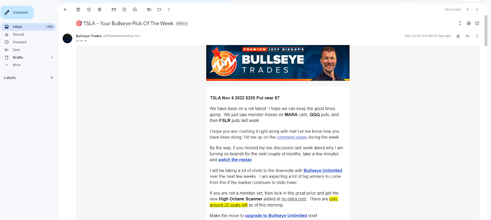 Bullseye trades email