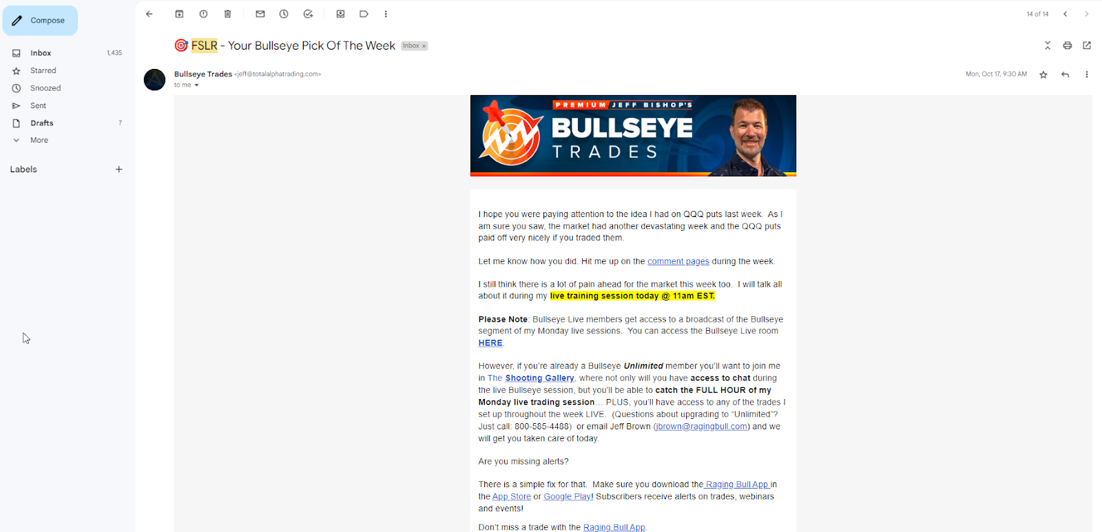Bullseye Trades email